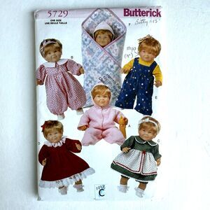 Butterick 5729 Sewing Pattern 18" Doll Clothes 14"-18” Fits Bitty Baby Clothes